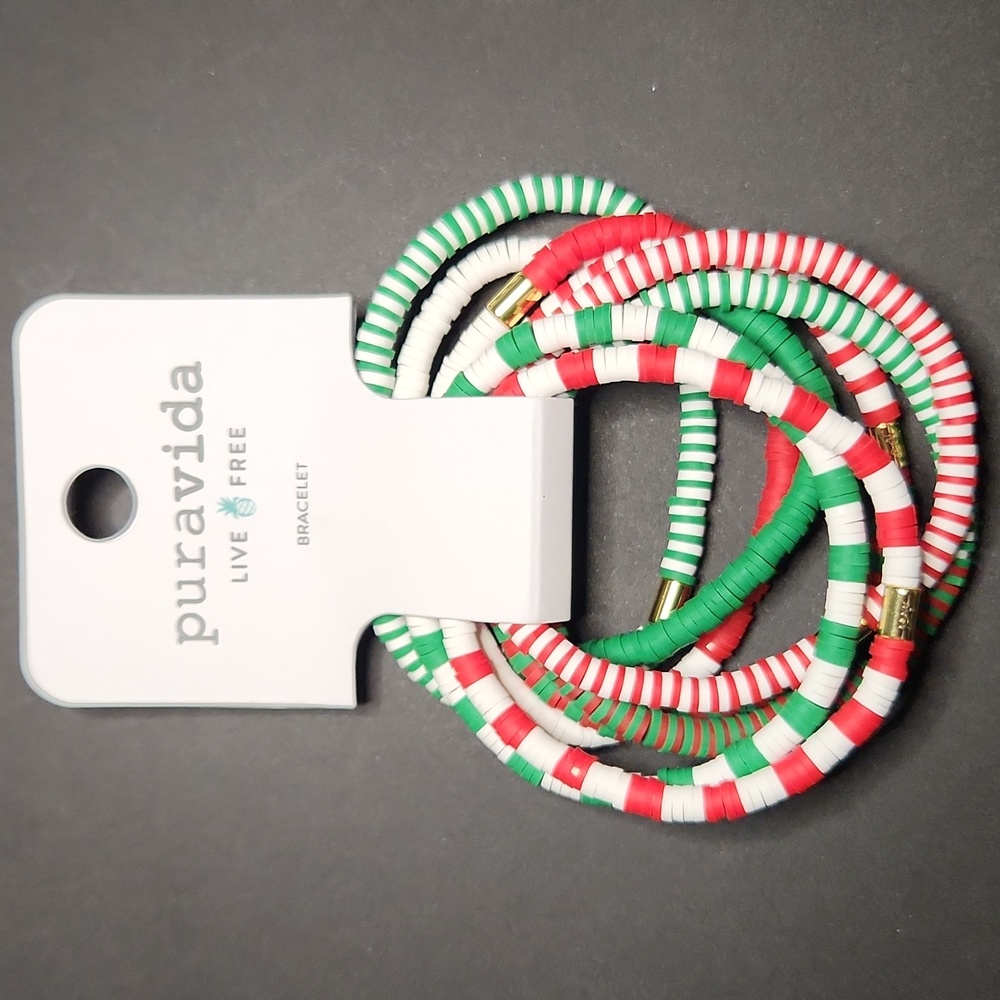 PuraVida Festive Red, Green, and White Stretchy Bracelet Set